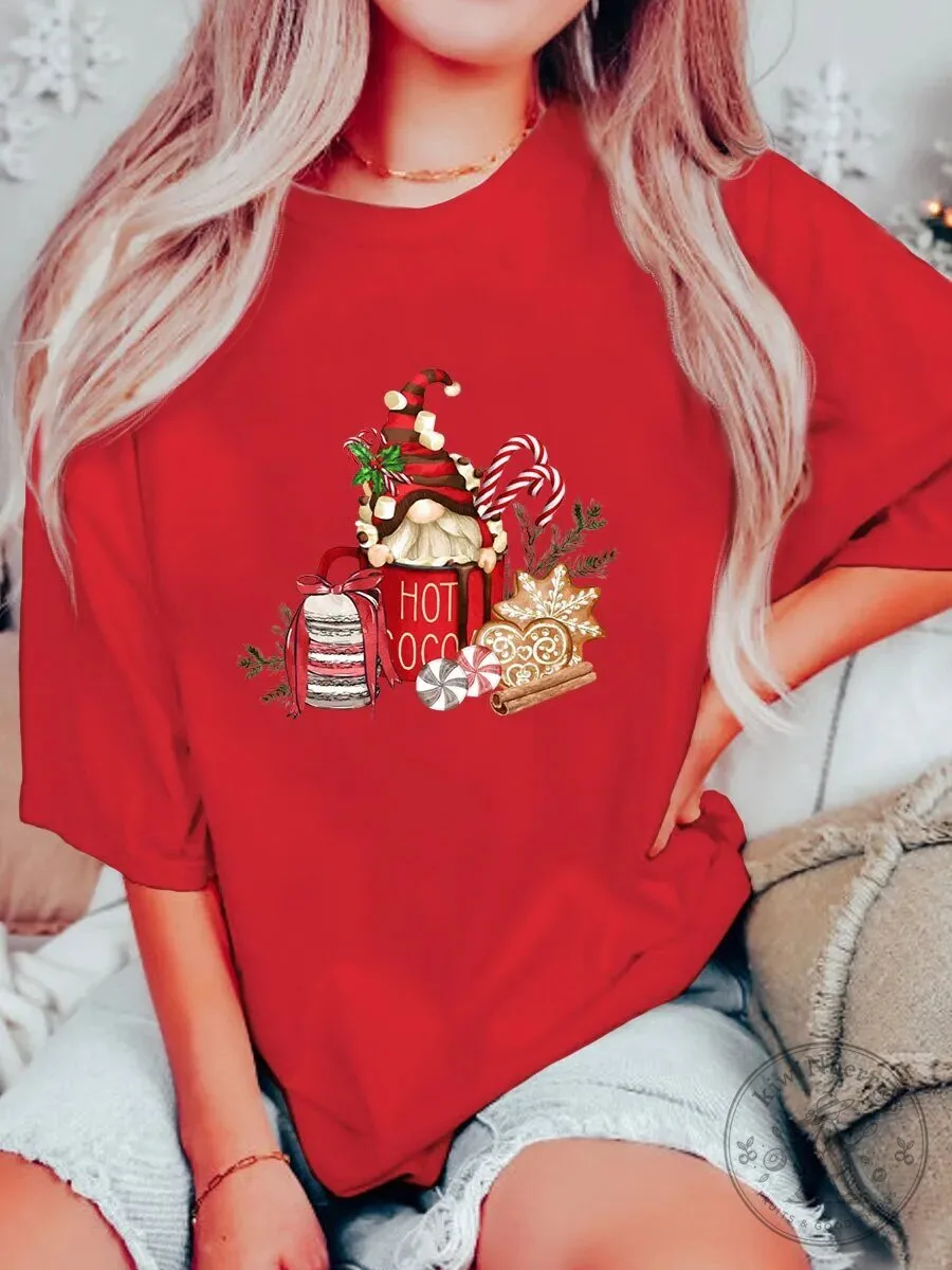 Christmas Hot Cocoa Gnome Holiday Season Festive Red T-Shirt