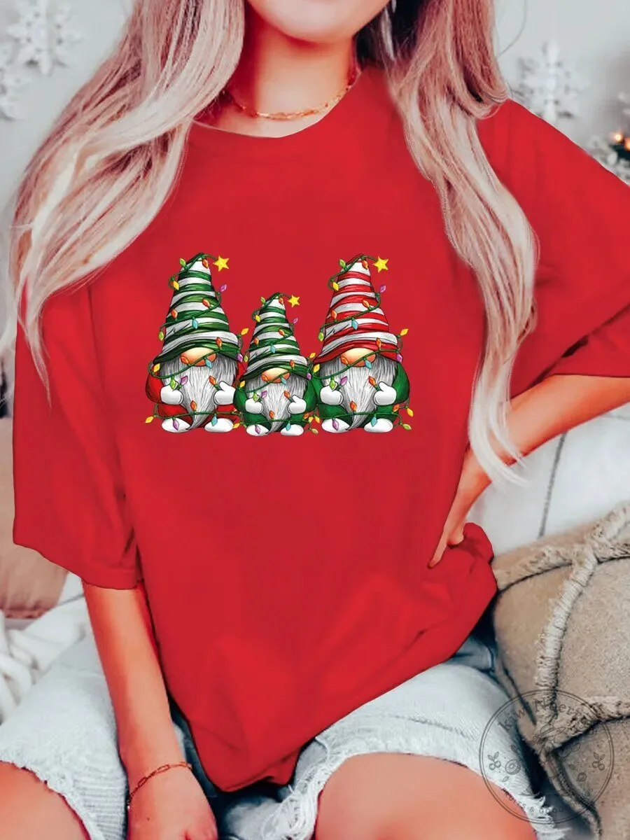 Christmas Gnomes with Lights Holiday Season Festive Red T-Shirt