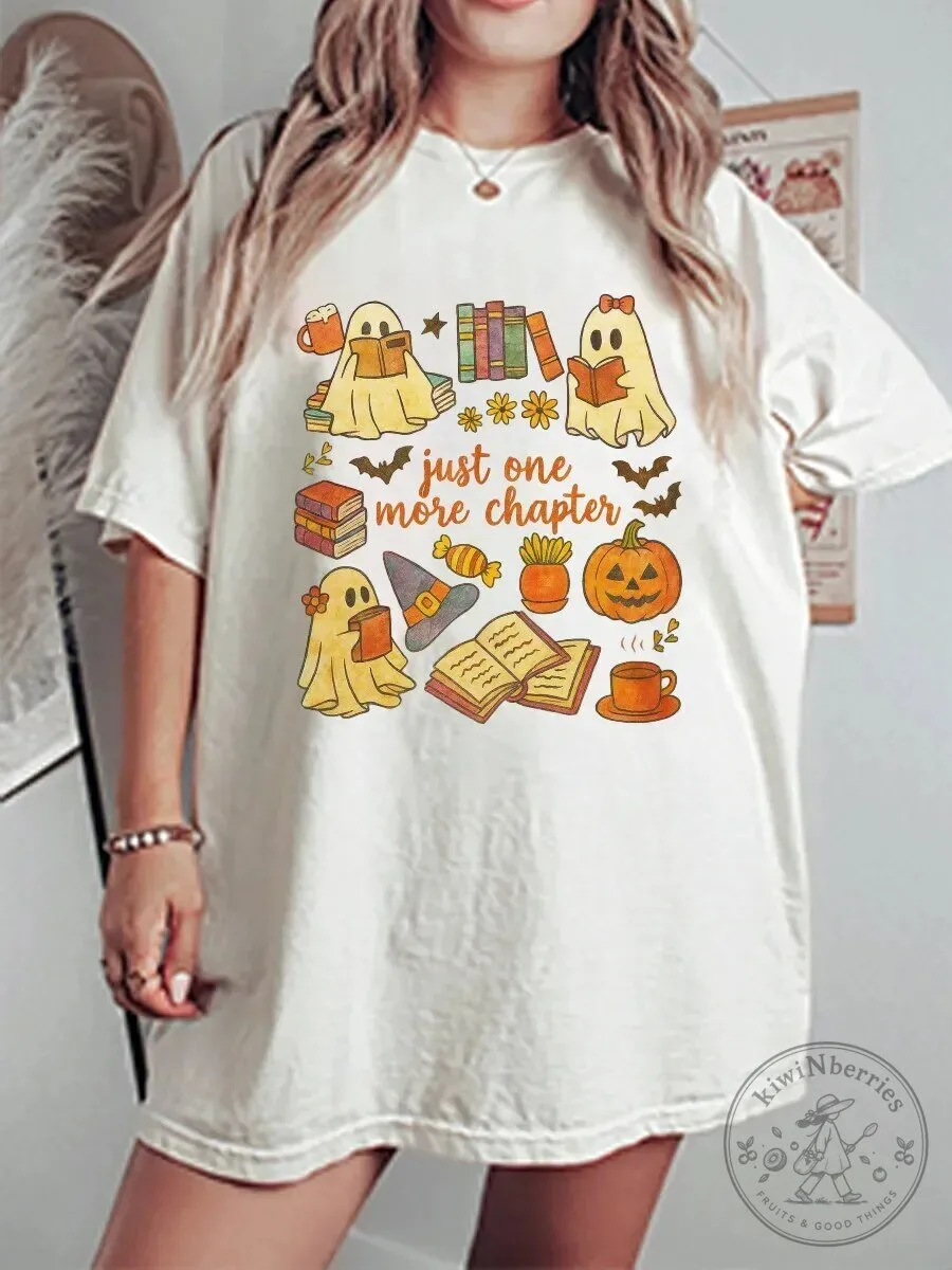 Halloween Graphic Tee Just One More Chapter Reading Ghost Pumpkin Books
